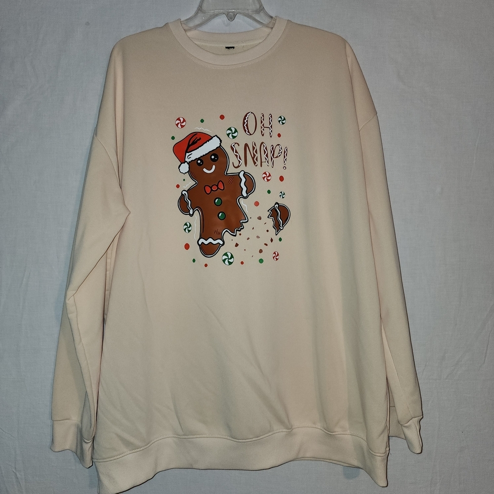 Oh Snap! Gingerbread Man Christmas Sweatshirt 3XL - Soft Vanilla Color - Holiday